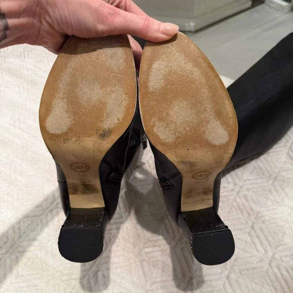 Black Leather Knee High Heeled Boots, Michael Kors, Size 7 - Picture 6 of 10